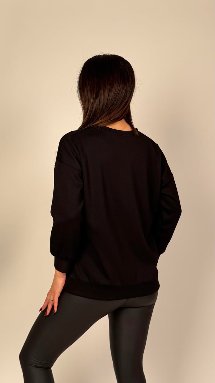 Emma Siyah Çiçekli Modal Sweatshirt 