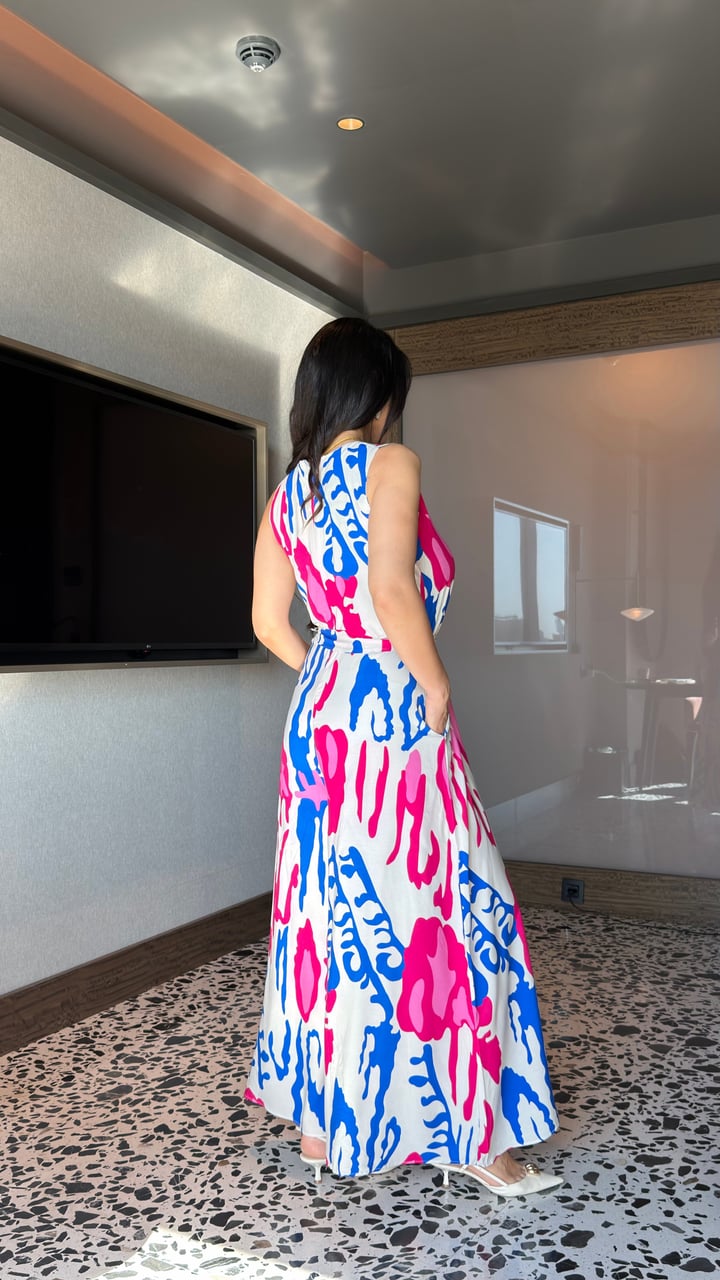 Favel Pembe Desenli Kemerli Bol Paça Tulum