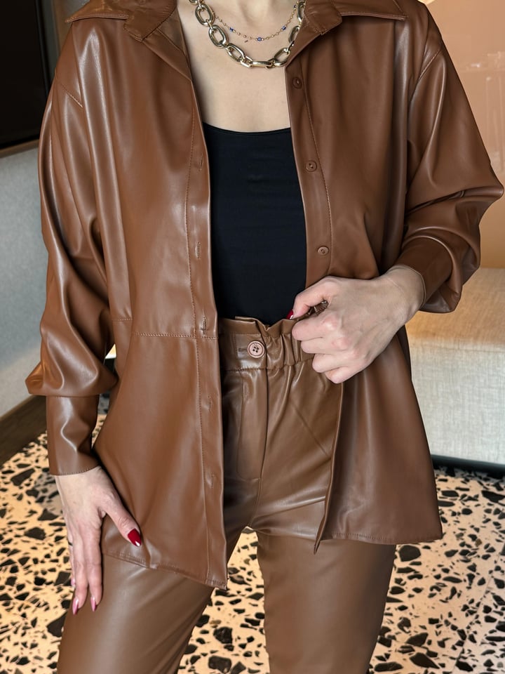 Fems Taba Şardonlu Likralı Deri Alt Üst Takım