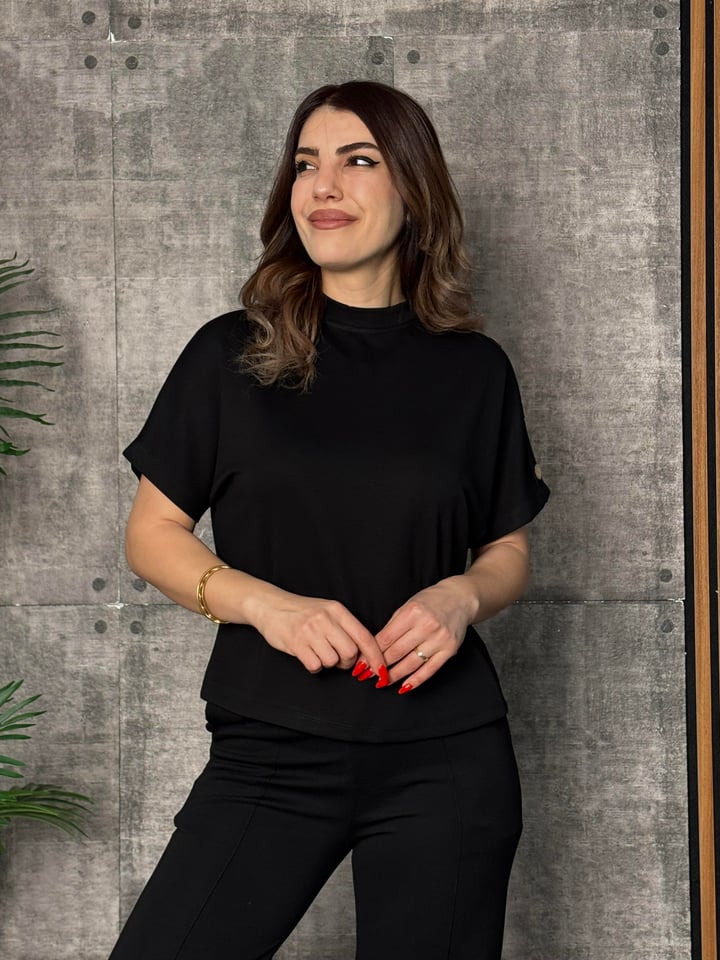 Fizu Siyah Omuz Düğmeli İkili Takım