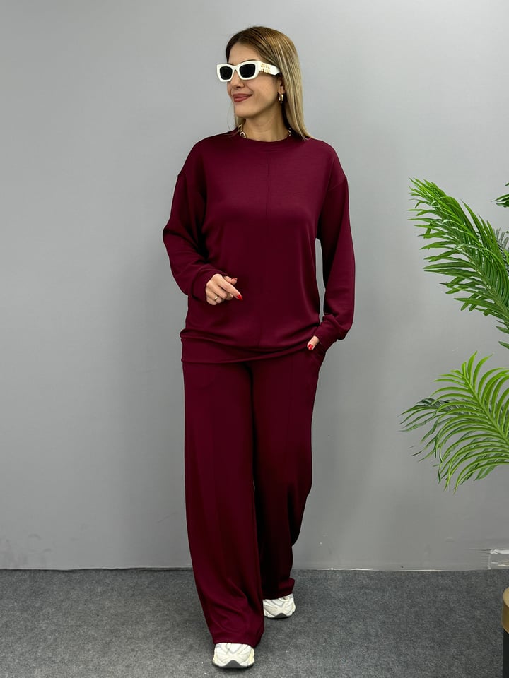 Flor Bordo Modal Kumaş İkili Takım