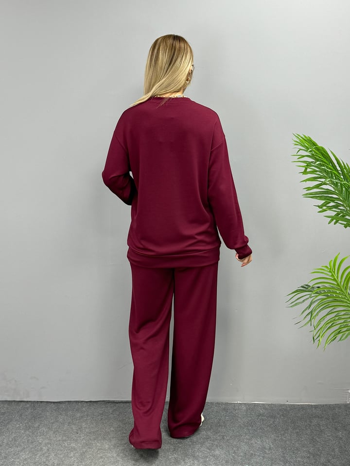 Flor Bordo Modal Kumaş İkili Takım