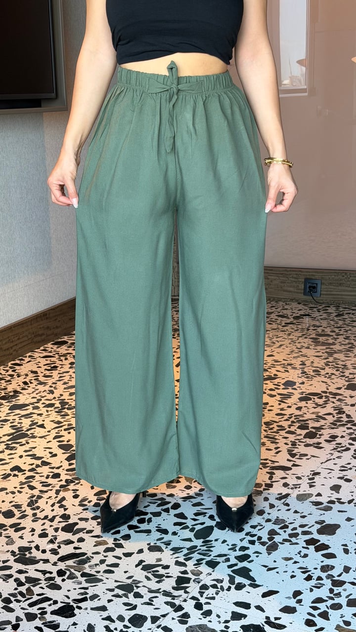 Fonne Haki Yeşil  Dokuma Viscon Salaş Pantolon