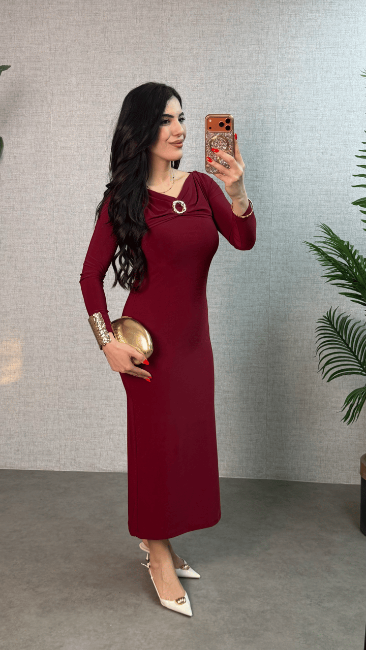 Freya Bordo Gold Tokalı Sandy Elbise