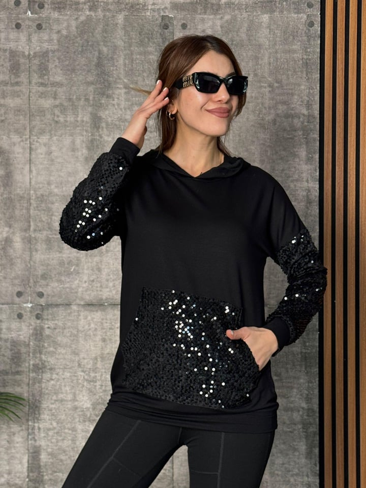 Funla Siyah Pullu Cepli Bluz