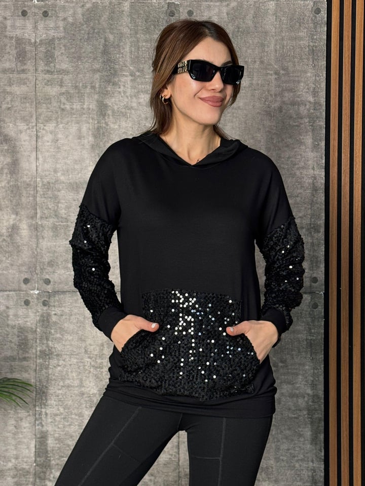 Funla Siyah Pullu Cepli Bluz