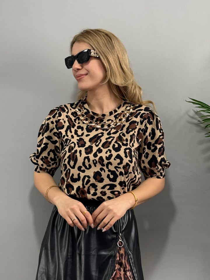 Gips Leopar Detaylı Kolyeli 2'Li Takım 