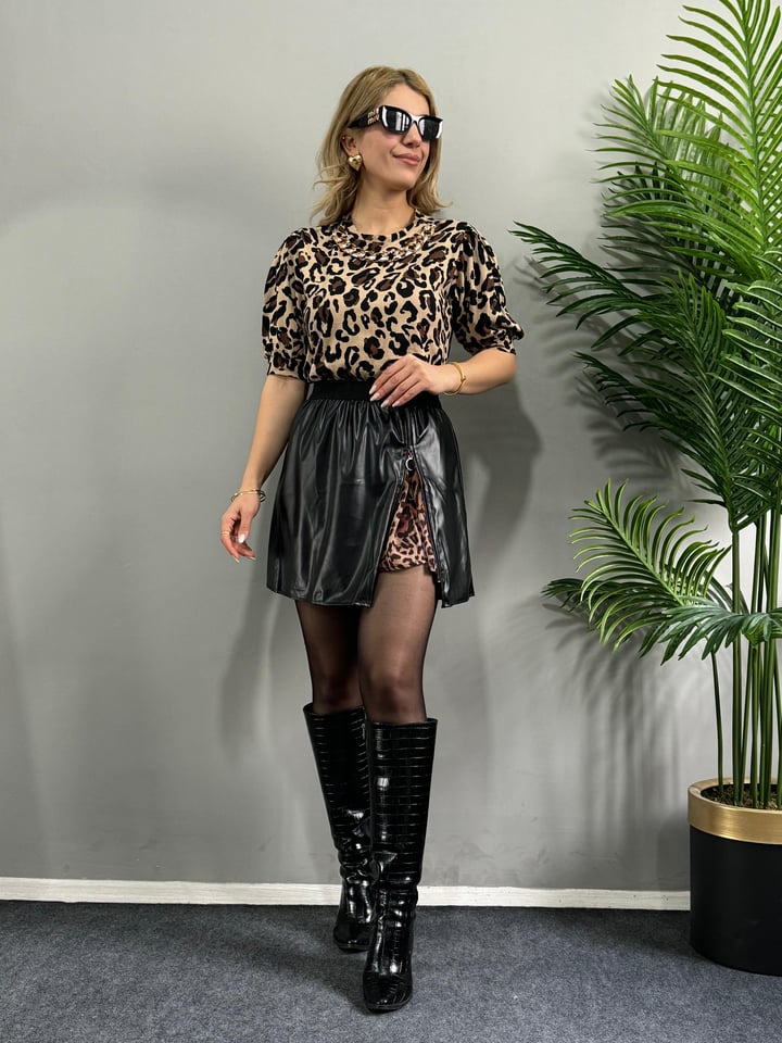 Gips Leopar Detaylı Kolyeli 2'Li Takım 
