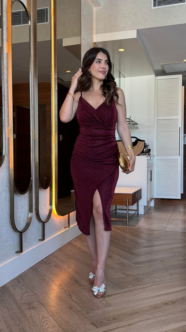 Grace Bordo Askılı Elbise