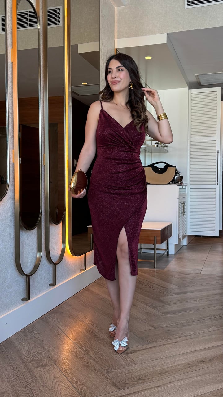 Grace Bordo Askılı Elbise