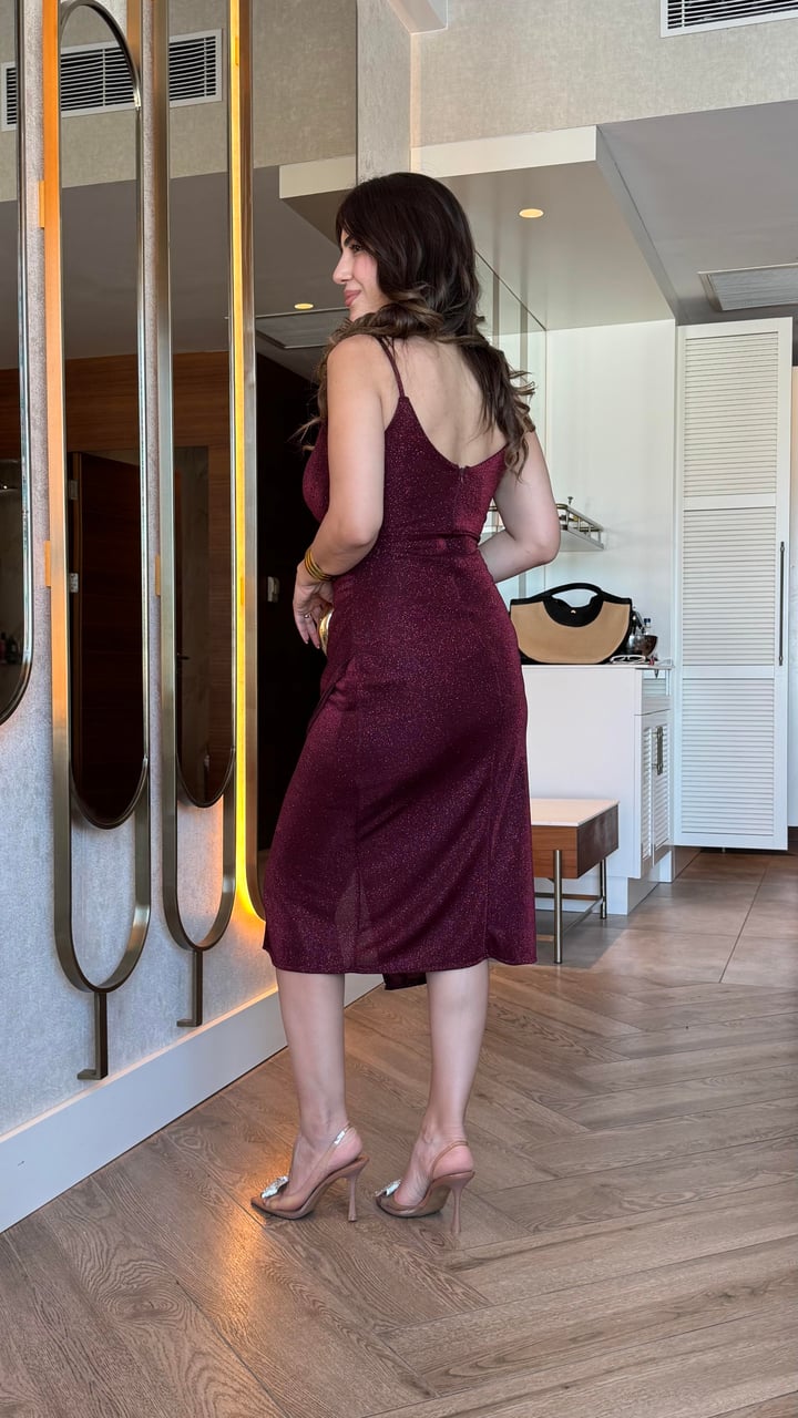 Grace Bordo Askılı Elbise