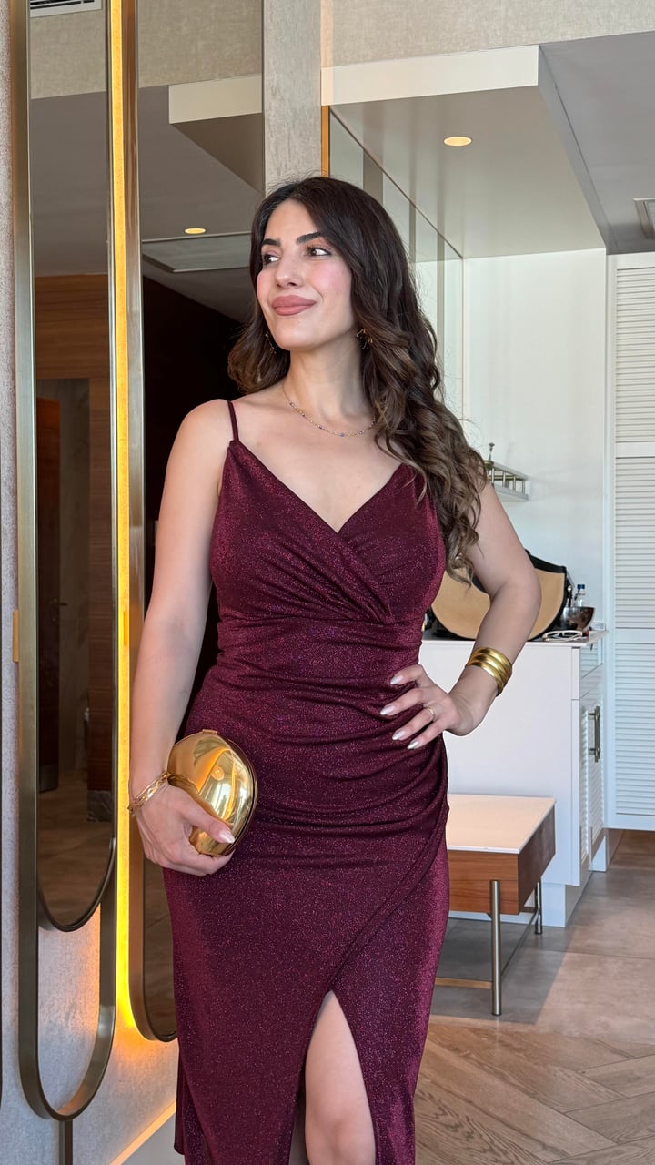 Grace Bordo Askılı Elbise