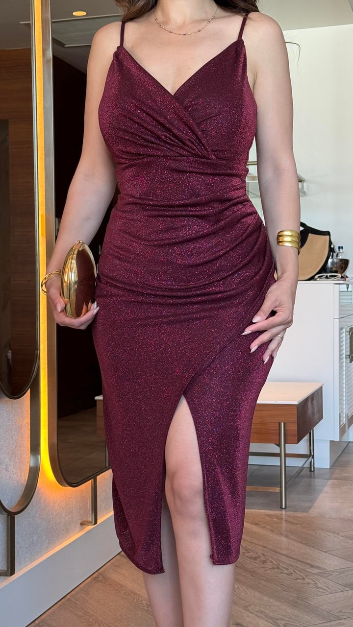 Grace Bordo Askılı Elbise