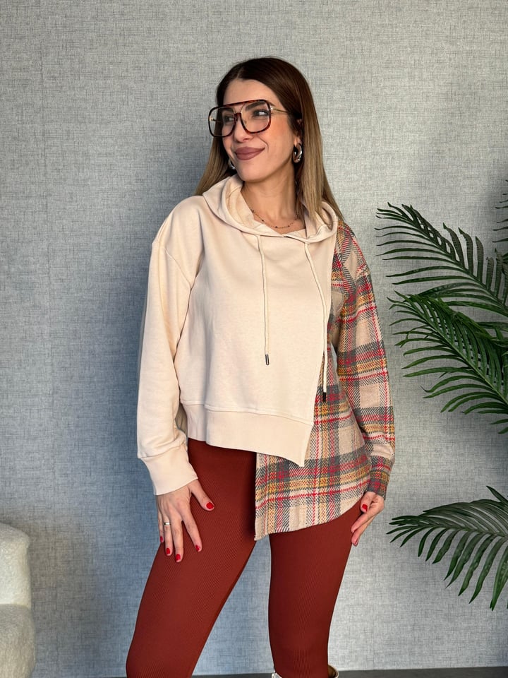 Gubi Tasarım Bej Oduncu Gömlekli Poplin Sweatshirt