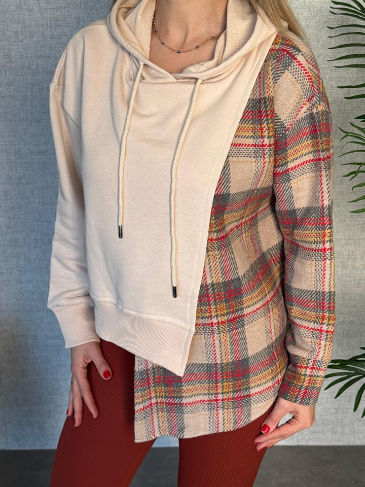 Gubi Tasarım Bej Oduncu Gömlekli Poplin Sweatshirt