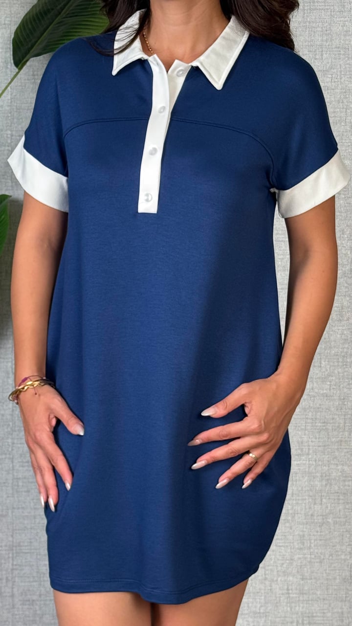 Harper Mavi Polo Yaka Elbise