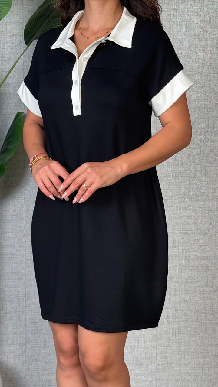 Harper Siyah Polo Yaka Elbise