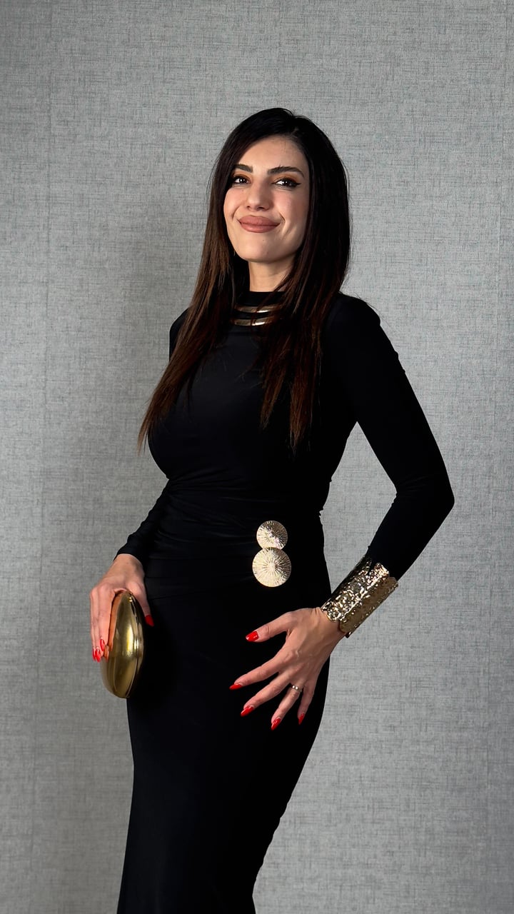 Helen Siyah Gold Tokalı Sandy Elbise