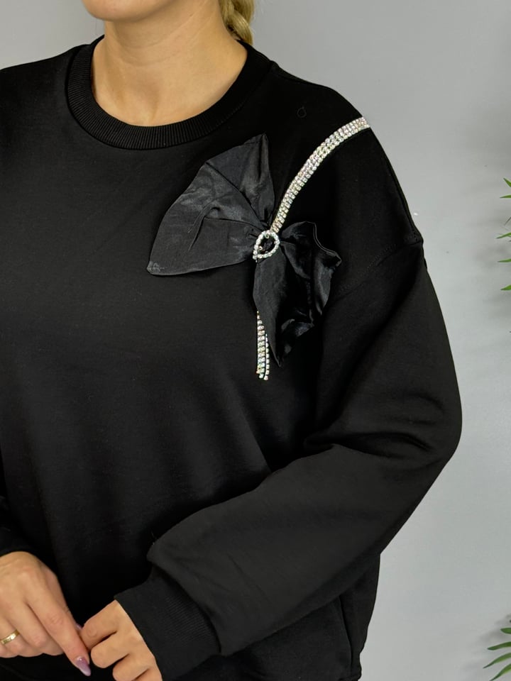 Hone Siyah Kurdeleli SweatShirt
