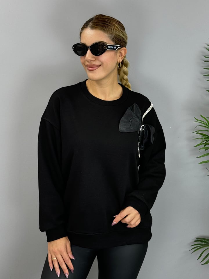 Hone Siyah Kurdeleli SweatShirt