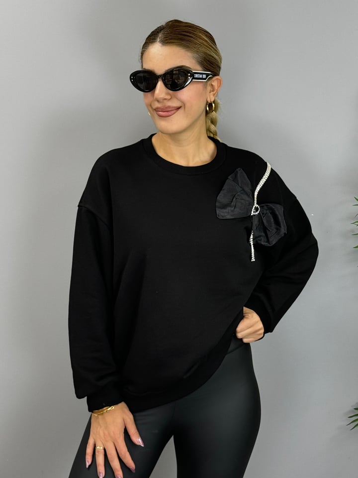 Hone Siyah Kurdeleli SweatShirt