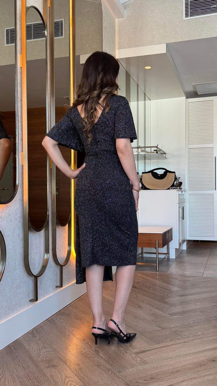 Isabella Siyah Beli Çiçek Motif Taşlı Elbise