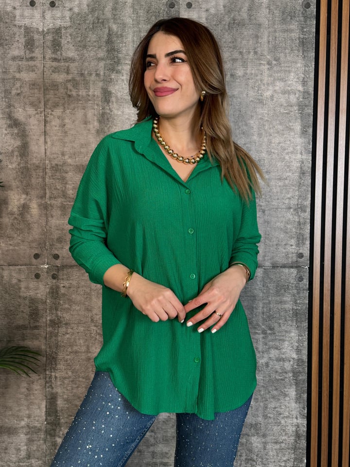 Jesa Yeşil Oversize Bürümcük Gömlek