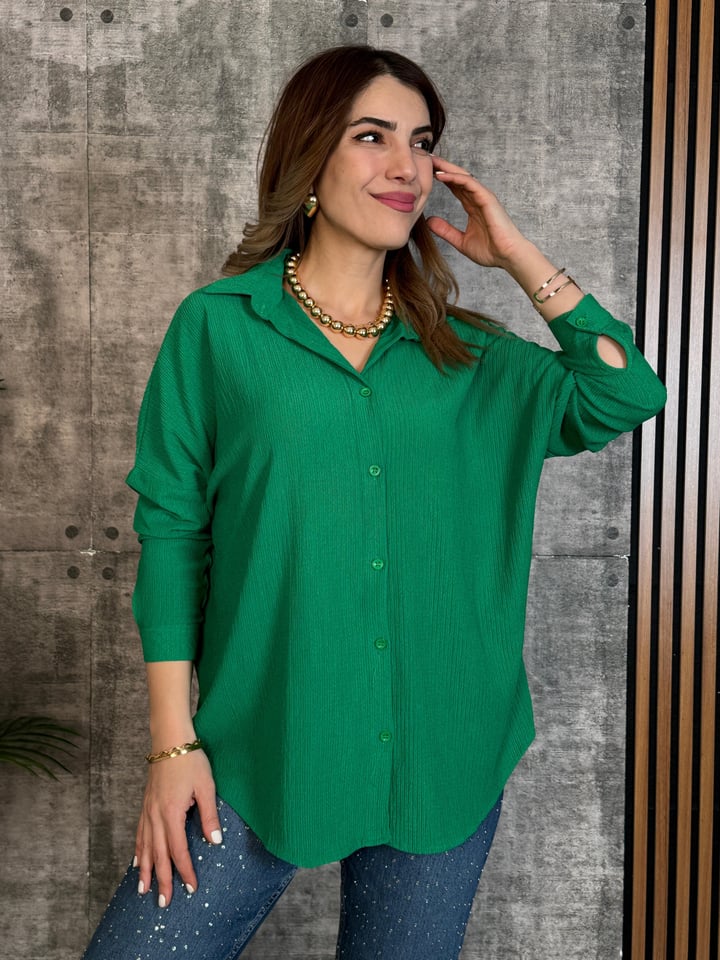 Jesa Yeşil Oversize Bürümcük Gömlek