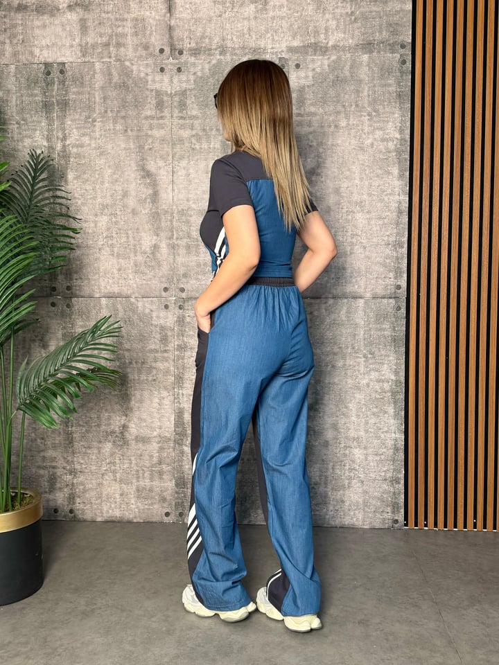 Jomy Antrasit Jean Detaylı Şeritli İkili Takım