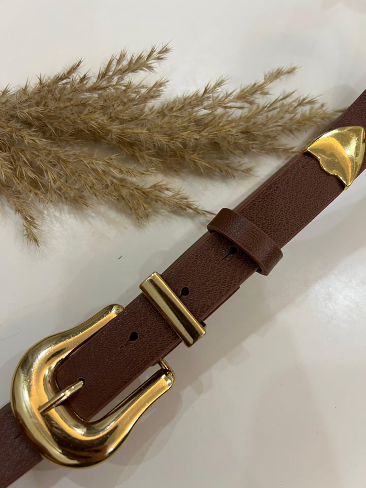 Kahverengi Gold Detaylı Kemer