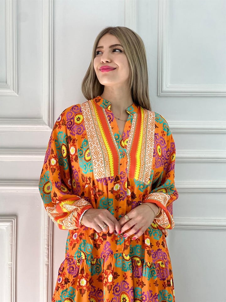 Katelya Turuncu Maxi Boy Elbise