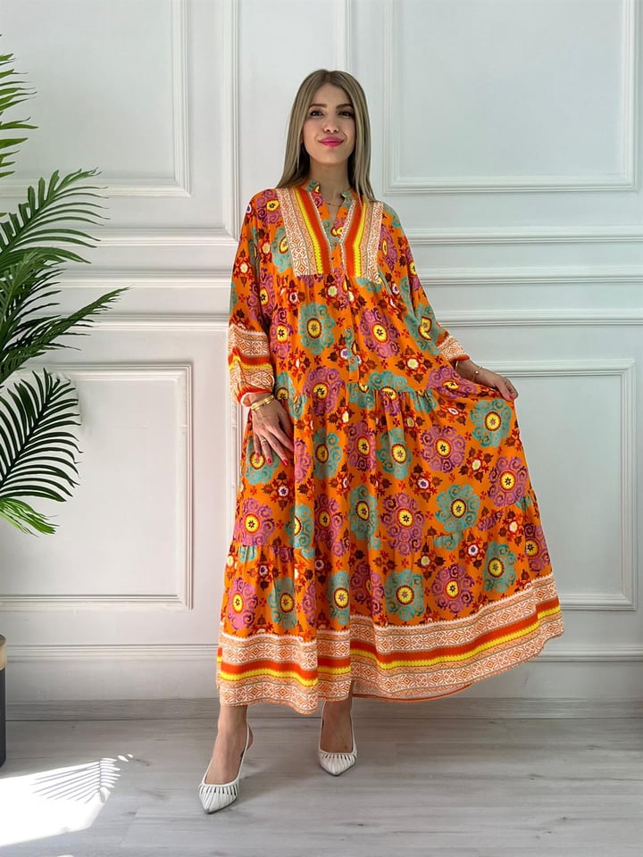 Katelya Turuncu Maxi Boy Elbise