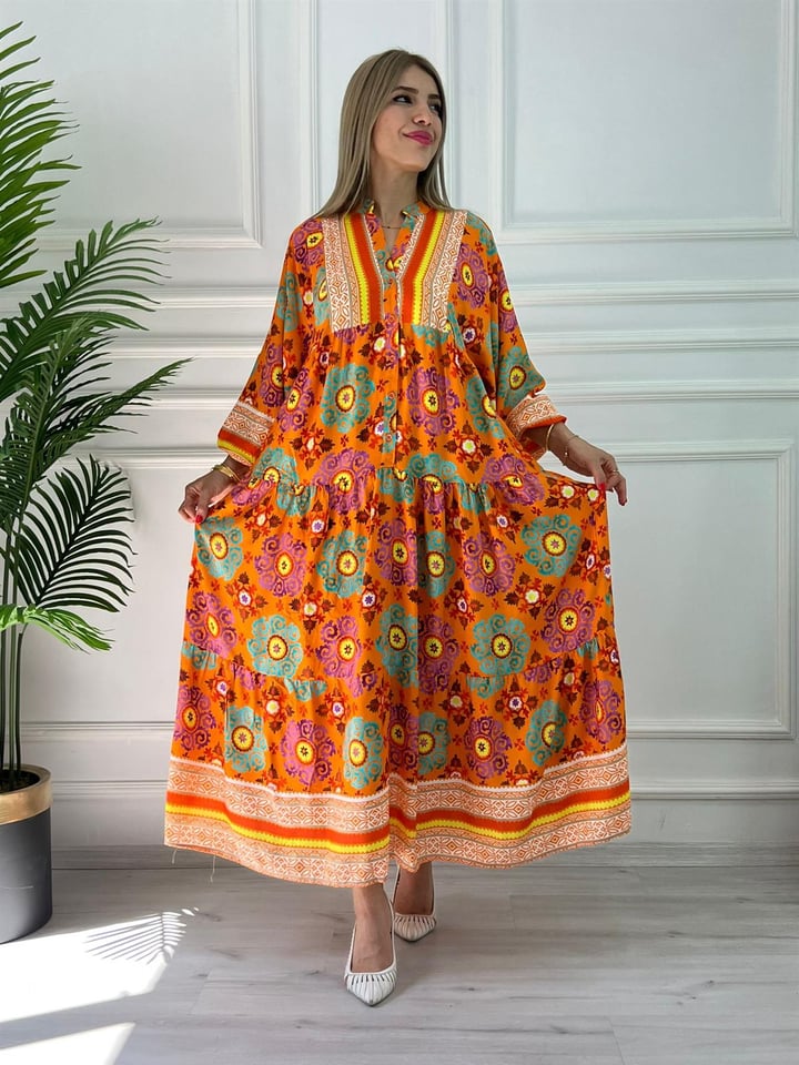 Katelya Turuncu Maxi Boy Elbise