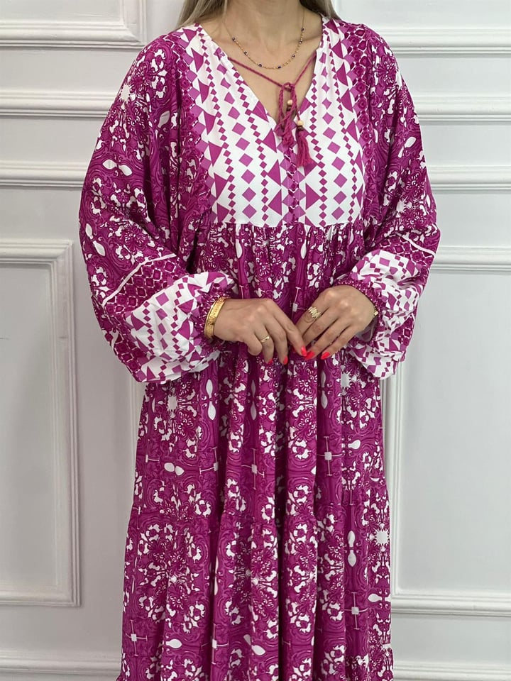 Katleya Pembe Uzun Model Elbise