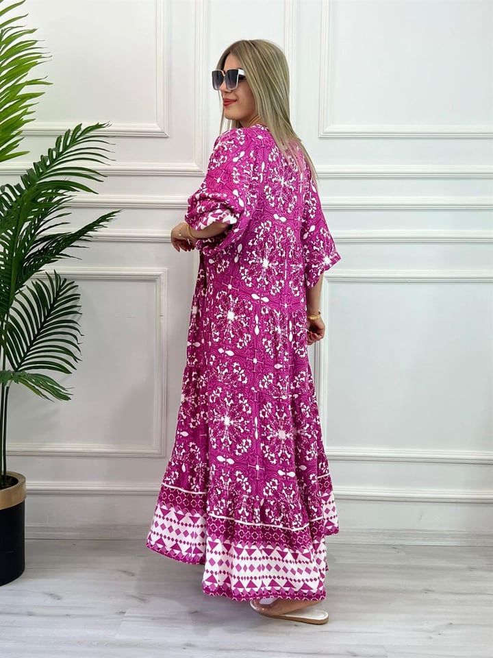 Katleya Pembe Uzun Model Elbise