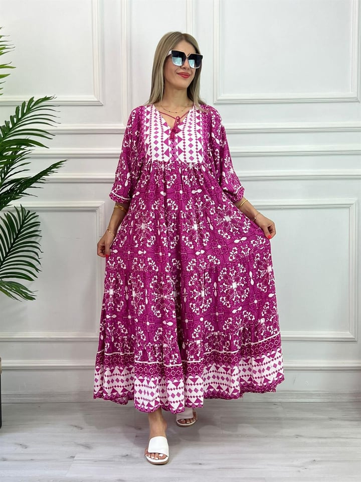 Katleya Pembe Uzun Model Elbise