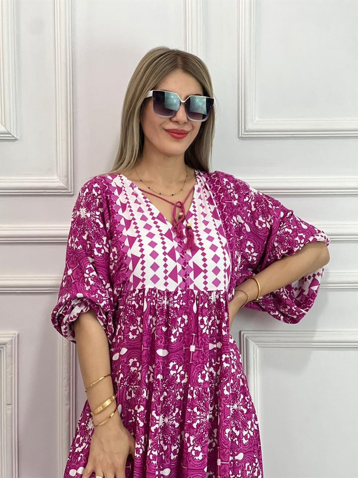 Katleya Pembe Uzun Model Elbise