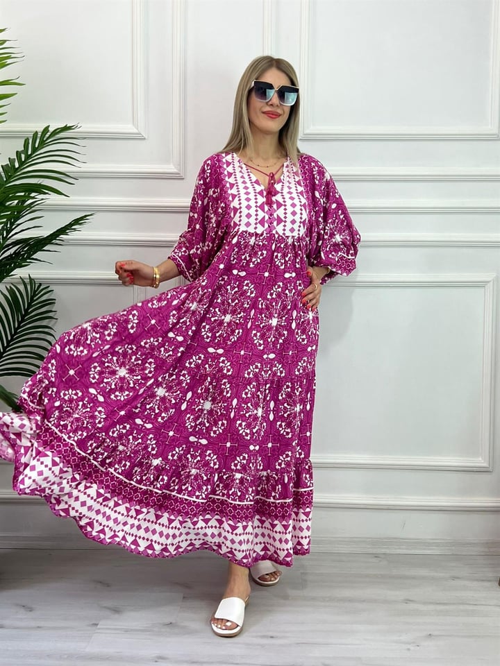 Katleya Pembe Uzun Model Elbise