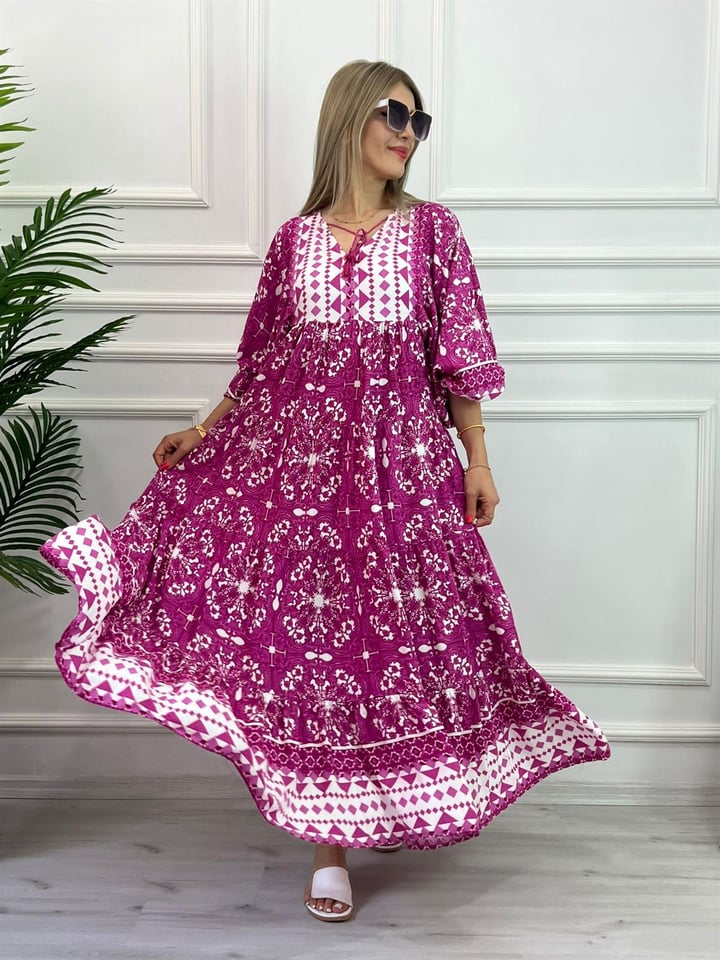 Katleya Pembe Uzun Model Elbise