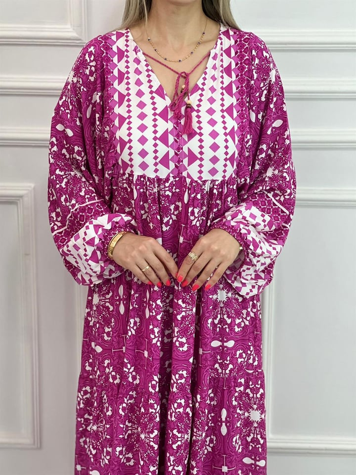 Katleya Pembe Uzun Model Elbise