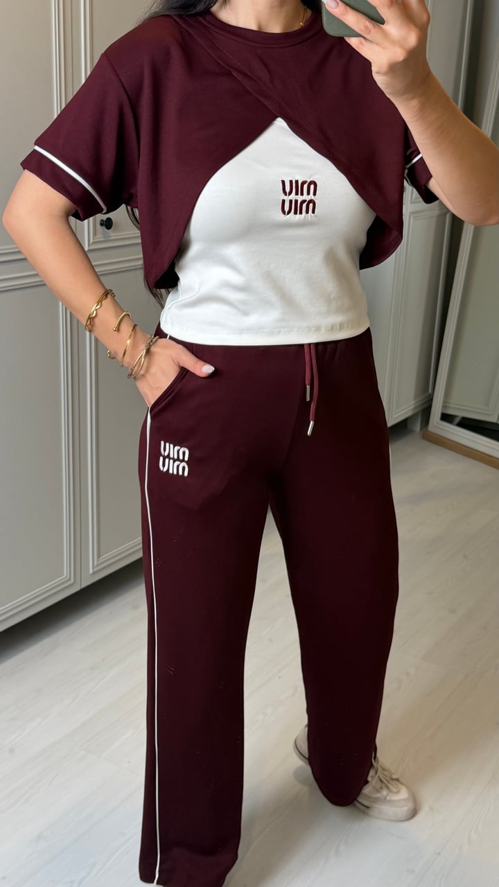 Lana  Premium Bordo Atletli Üçlü Takım