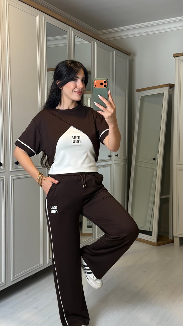 Lana Premium Kahverengi Atletli Üçlü Takım
