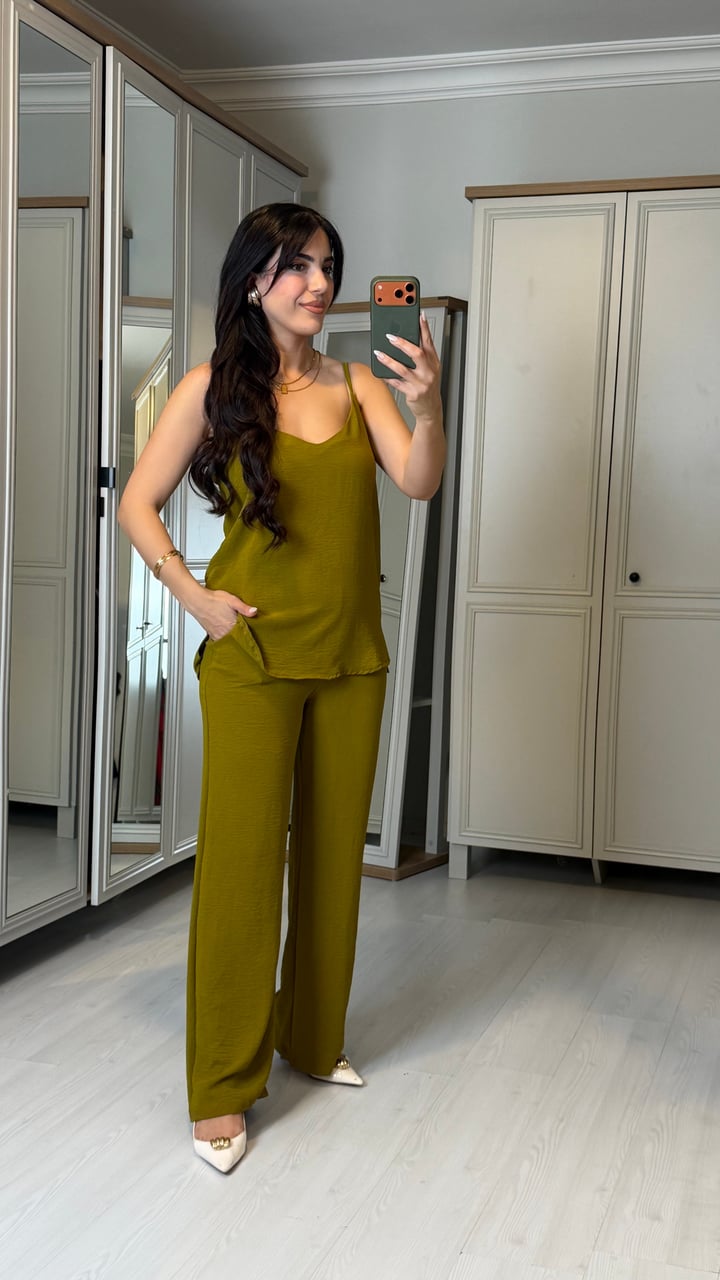 Laura Yağ Yeşili İp Askılı Aerobin İkili Takım