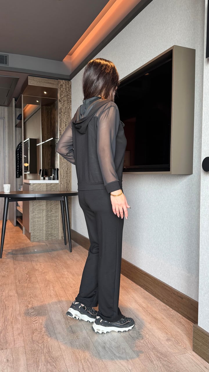 Lea Siyah Tasarım Tül Detaylı İkili Takım
