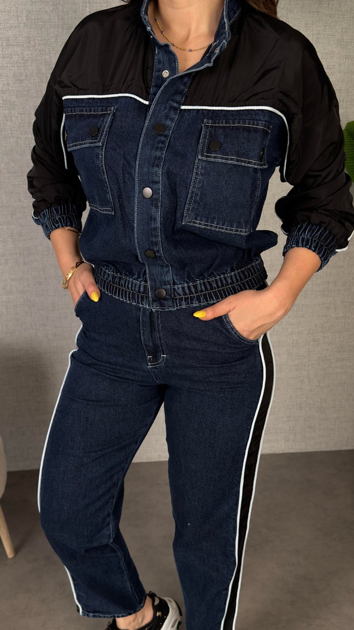 Leil Paraşüt Biyeli Denim Garnili Takım