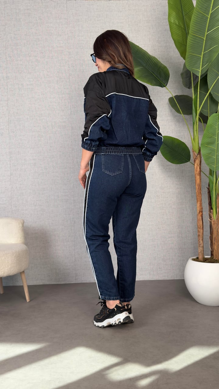 Leil Paraşüt Biyeli Denim Garnili Takım