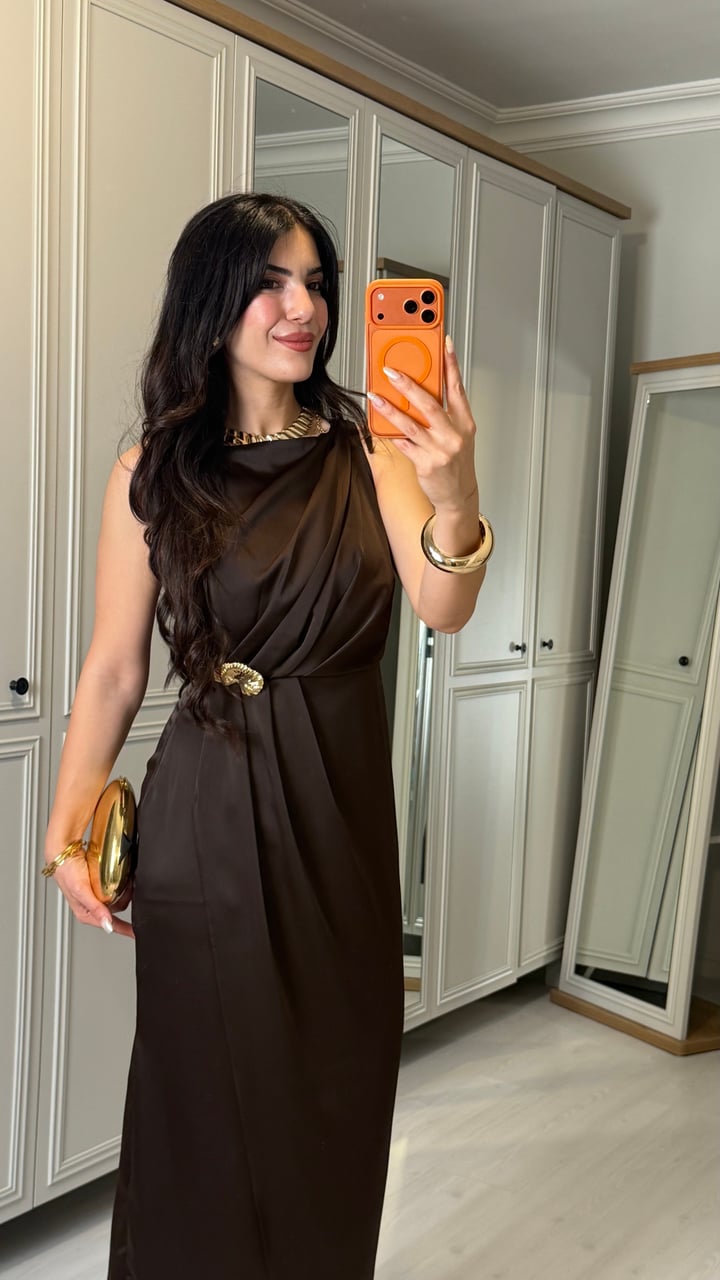 Lely Kahverengi Gold Tokalı Elbise
