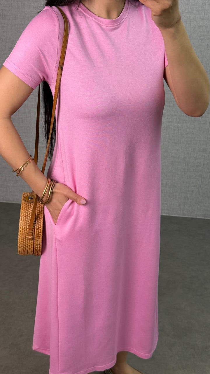 Lemon Pembe Cepli Bisiklet Yaka Elbise