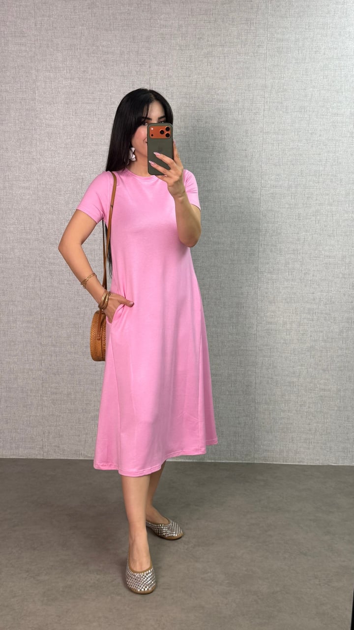 Lemon Pembe Cepli Bisiklet Yaka Elbise