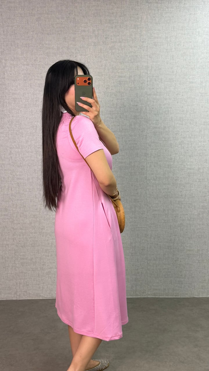 Lemon Pembe Cepli Bisiklet Yaka Elbise
